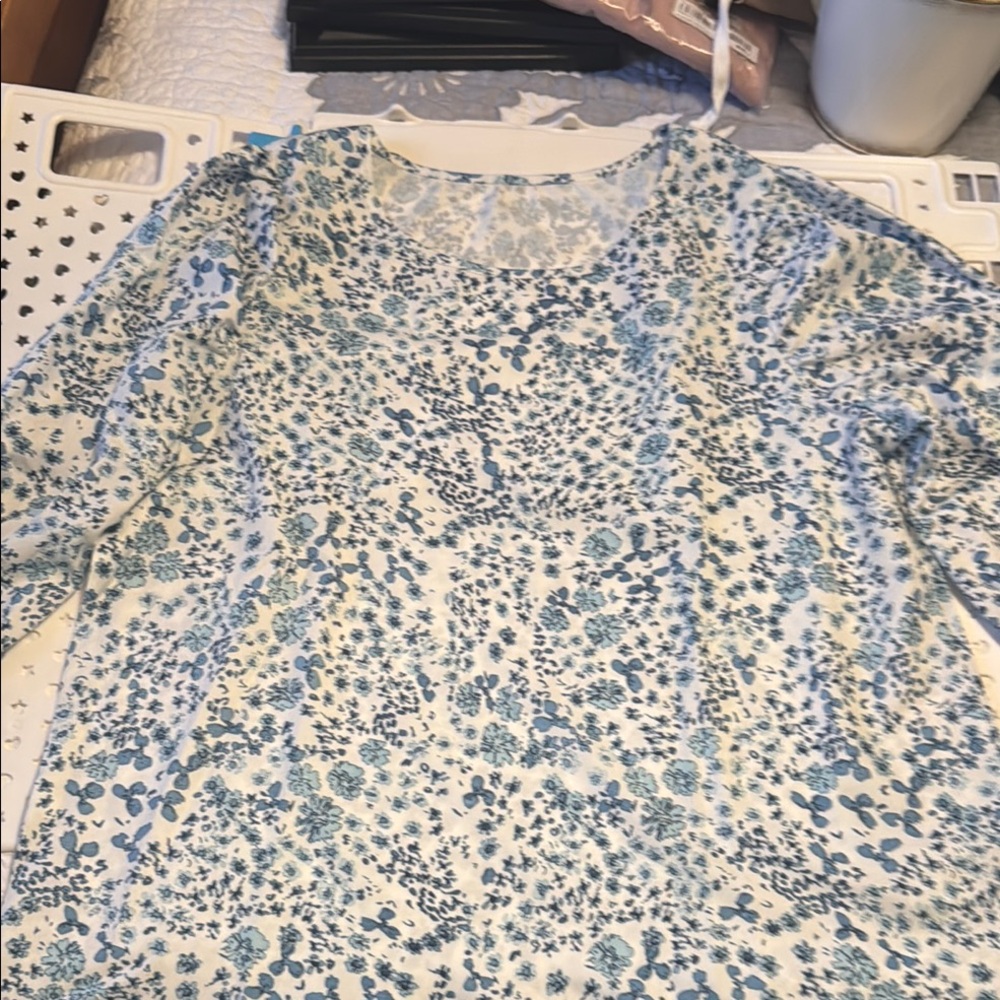 Blue and White Floral Blouse with Peter Pan Collar